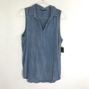 Femme by Tresics Top Women Medium Blue Sleeveless V-Neck Collared NWT
